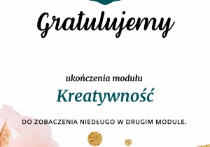 Oficjalny plakat Międzynarodowego Projektu Edukacyjnego „Emocja”, na którym są gratulacje ukończenia modułu „Kreatywność”.